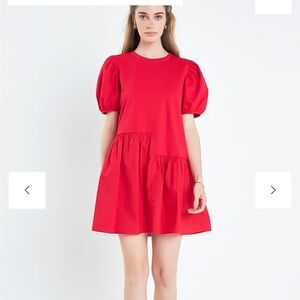 ENGLISH FACTORY: Knit Woven Mixed Dress Red